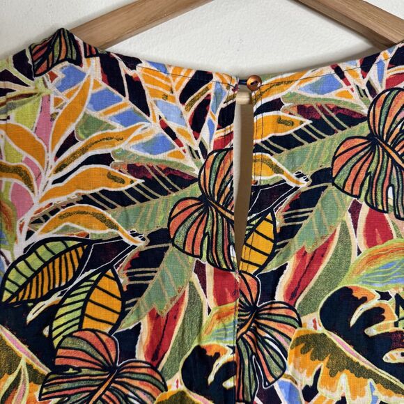 C&C California Dress Womens Medium Linen Sleeveless Tropical Floral Print Summer - Picture 11 of 11